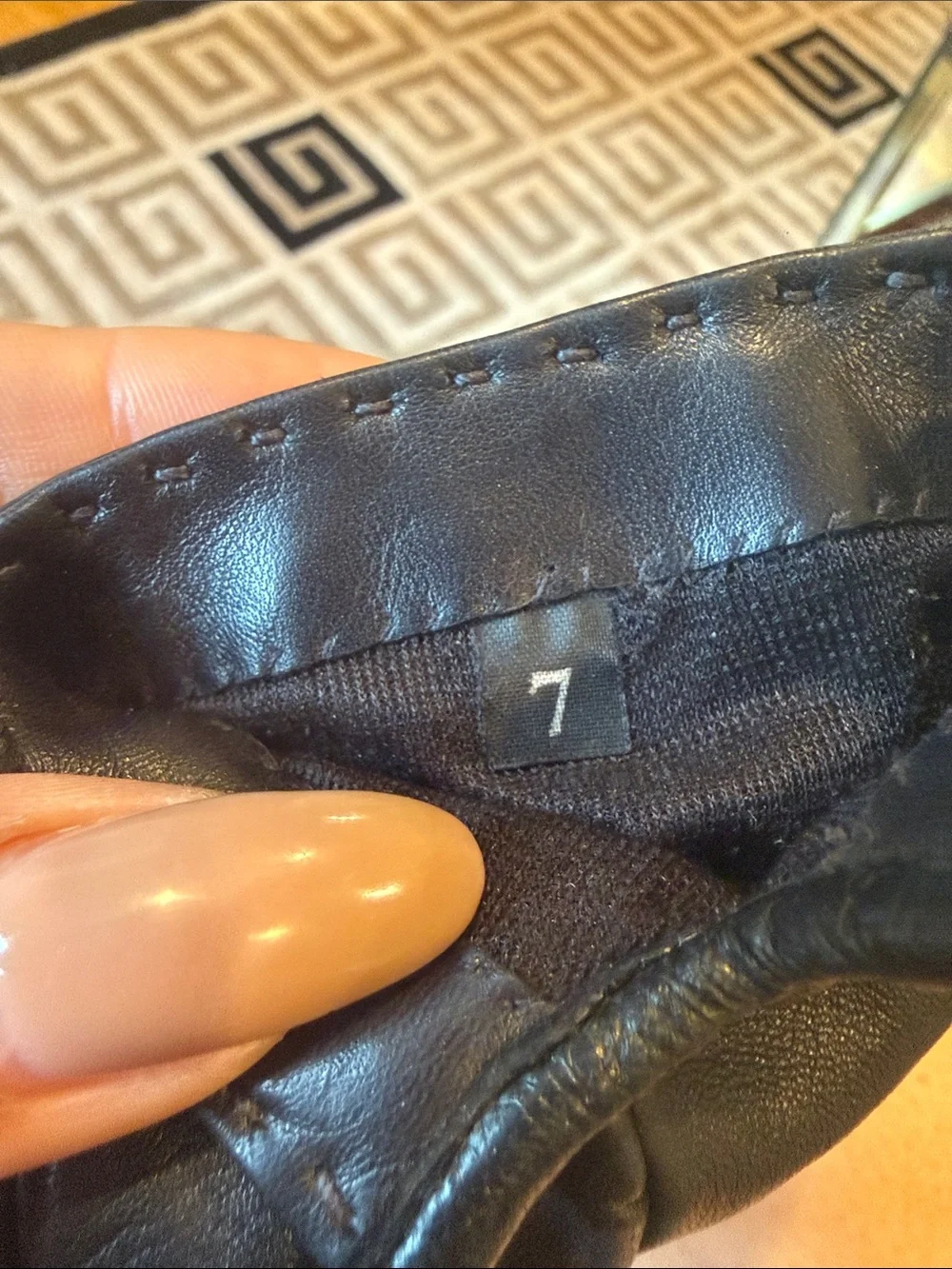 Prada Black Leather Gloves with Gold Triangle Logo
